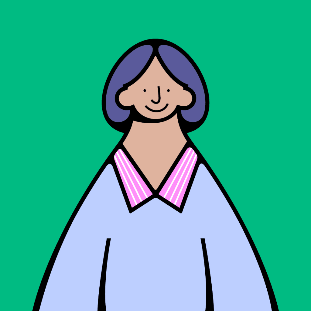 Nostalgie World illustration of a character with blue hair