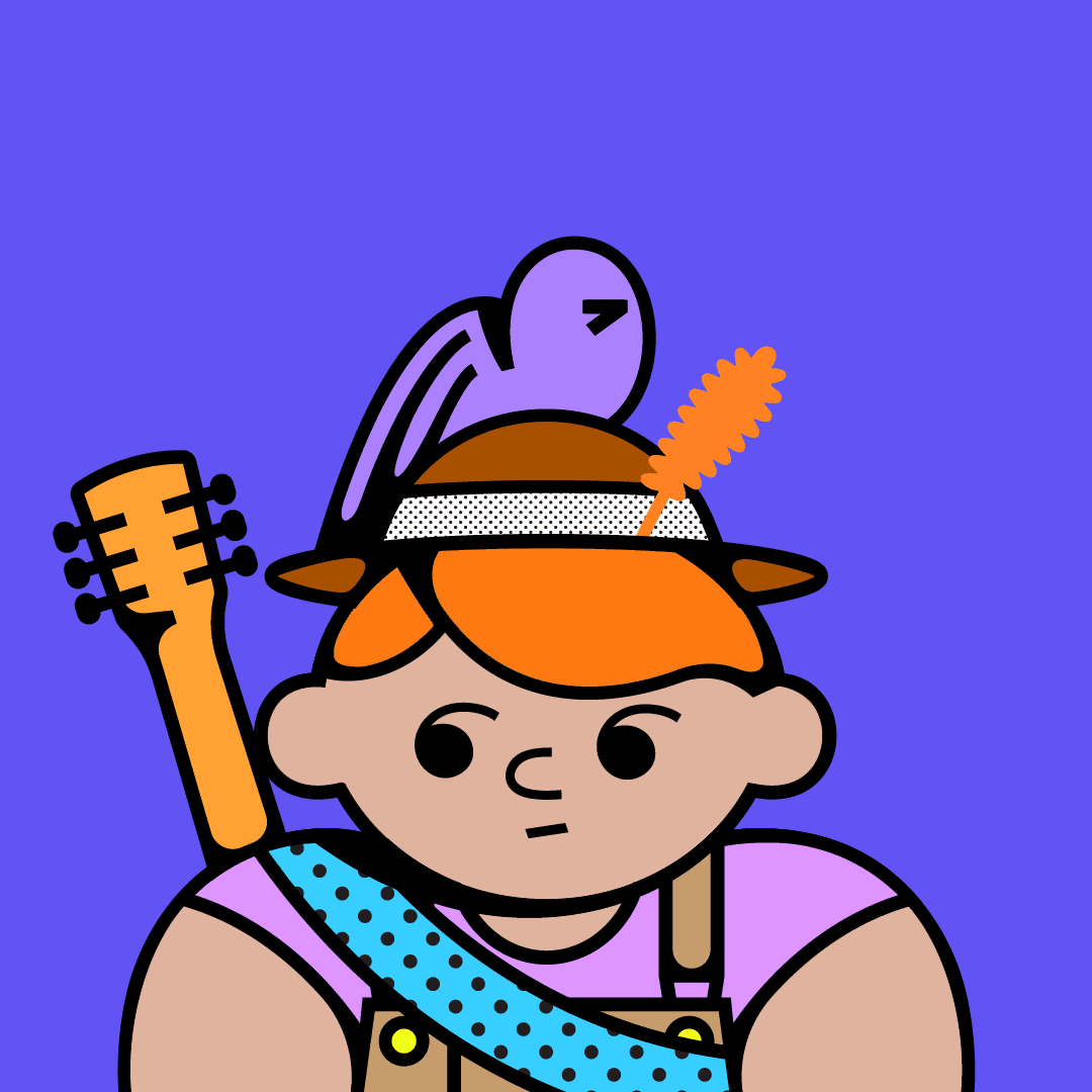 Nostalgie World illustration of a child with guitar and bird hat