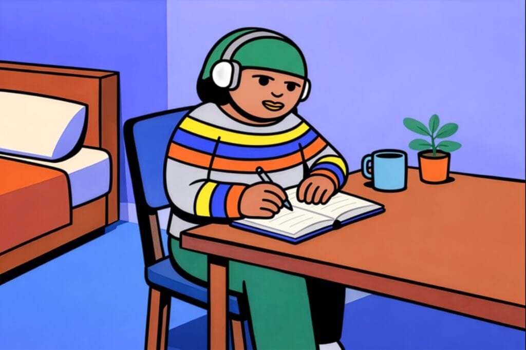 Person journaling at a table.