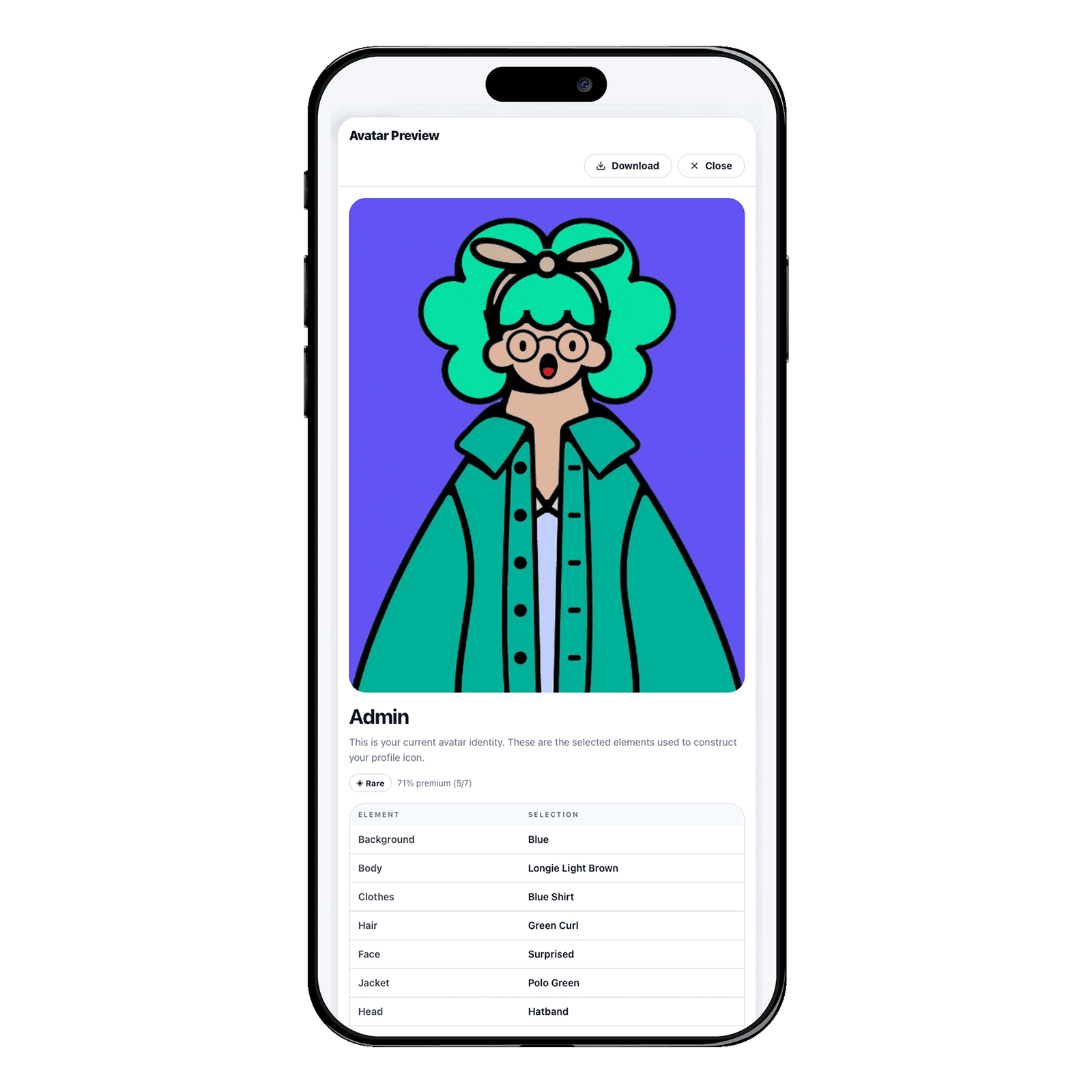 Cartoon avatar with green hair