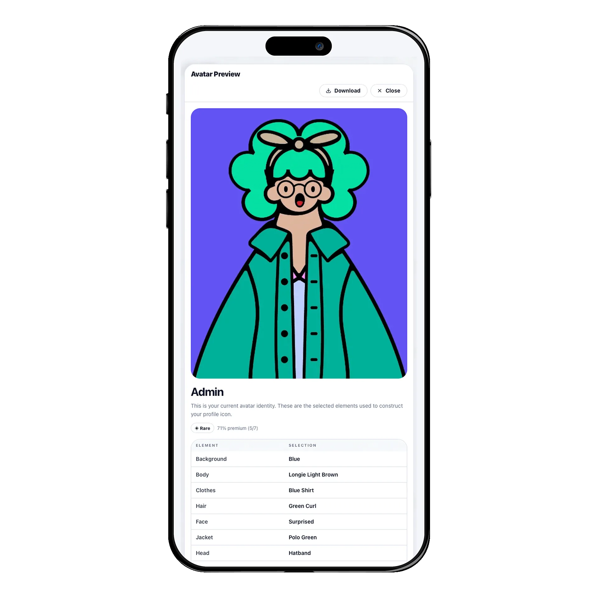 Cartoon avatar with green hair