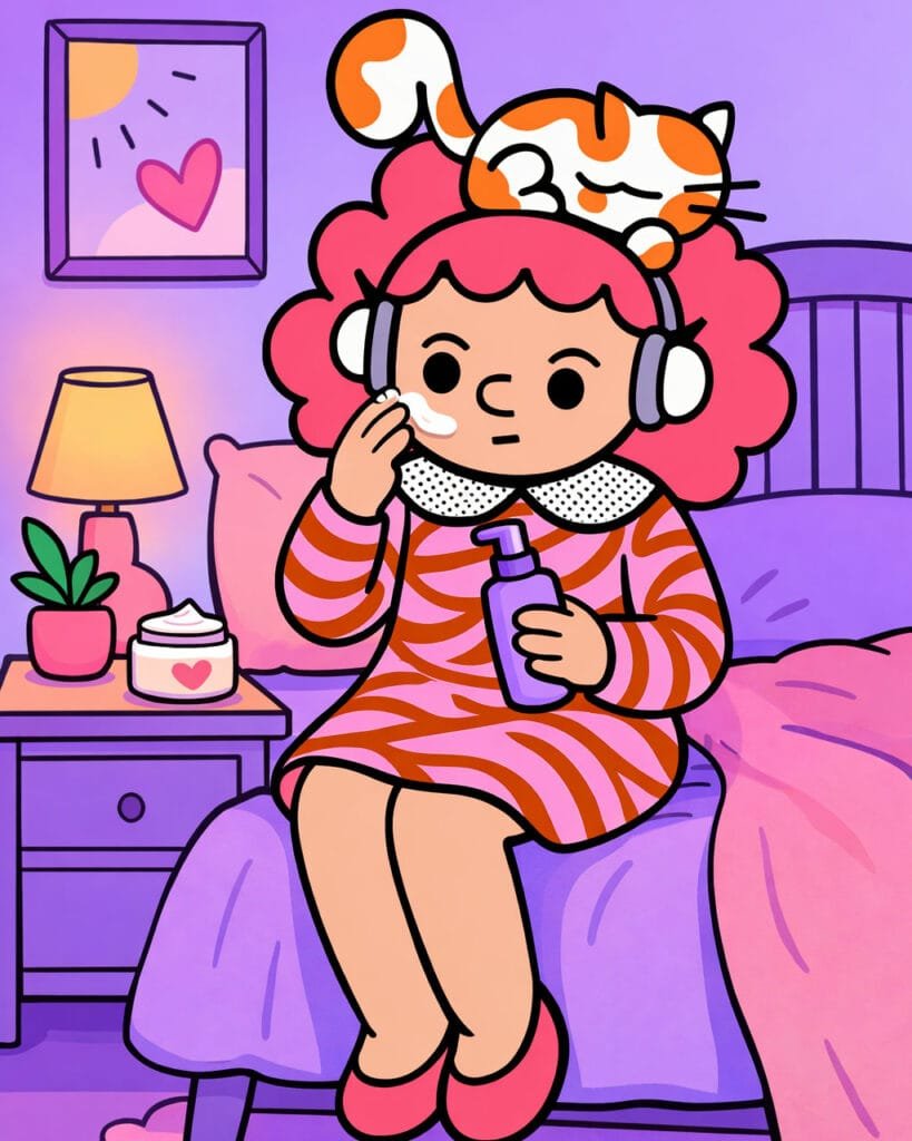 Person applying face cream during a nighttime self-care routine, symbolizing self-kindness, self-care habits, and reflection inspired by self-love journal prompts.